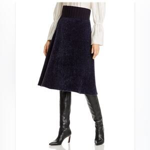 Tory Burch Lurex Metallic Knit Sweater Midi Skirt Navy Blue Size M NWT